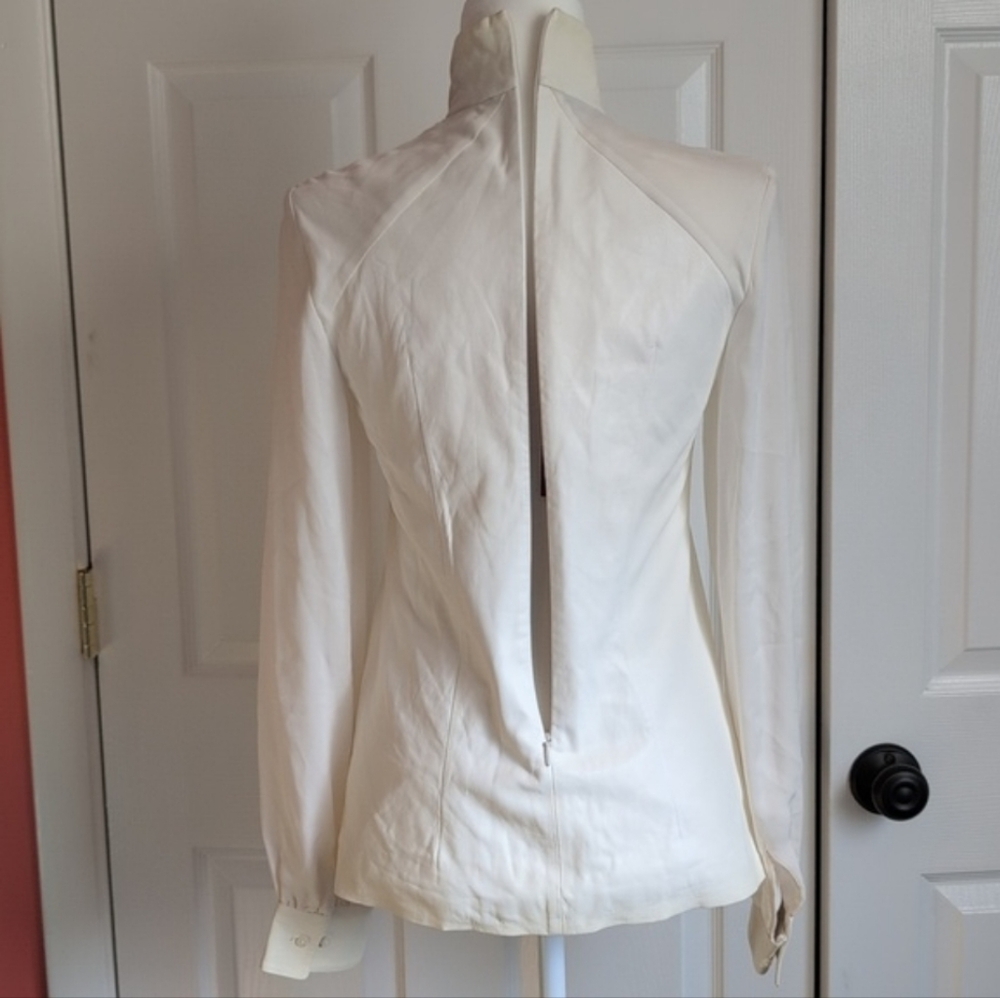 Tamara Mellon Leather and Silk Cream Women's High Neck Top NWT - Picture 6 of 11